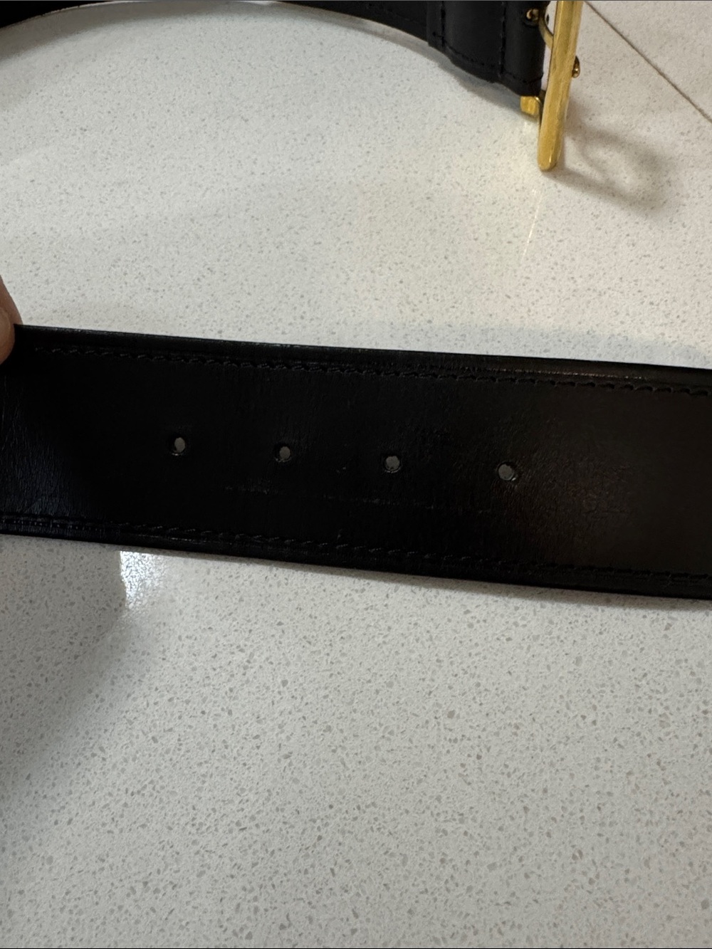 Vintage black leather belt with brass buckle & gold circles- small (as is scuff) - Picture 8 of 16